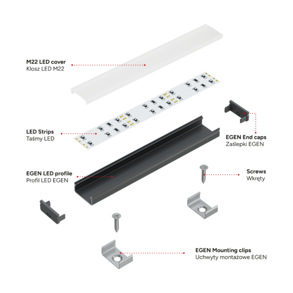 ll_38_1091_20_2 Perfíl Aluminio KIMERA-"EGEN" Anodizado Negro con Difusor Opal , Tapones y Clips Sujección 2,02M