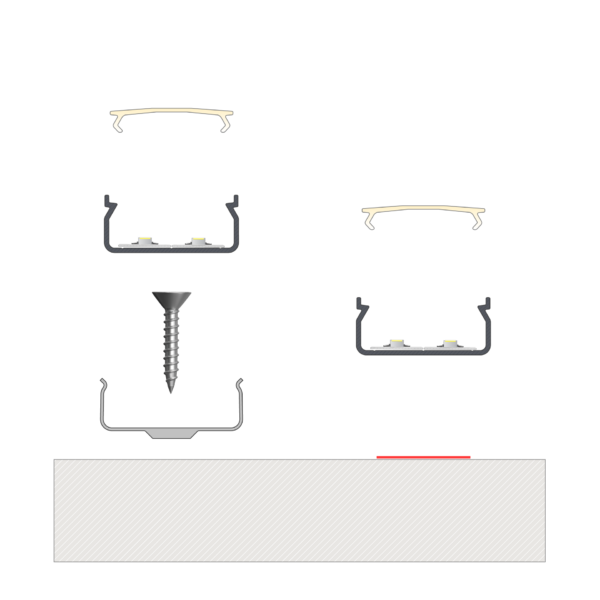 ll_38_1120_20_2 Perfíl Aluminio KIMERA-"EGEN" Anodizado Plata con Difusor Opal , Tapones y Clips Sujección 2,02M