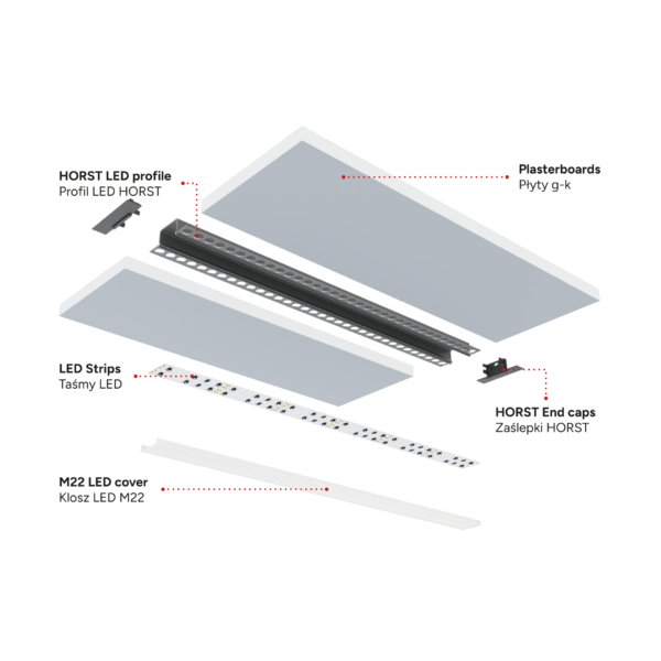 ll_38_1211_20_1 Perfíl Aluminio KIMERA-"HORST" Anodizado Negro con Difusor Opal , Tapones y Clips Sujección 2,02M