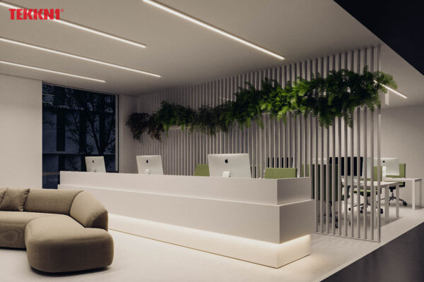 ll_38_1480_20_4 Perfíl Aluminio KIMERA-"NORS" Anodizado Plata con Difusor Opal , Tapones y Clips Sujección 2,02M