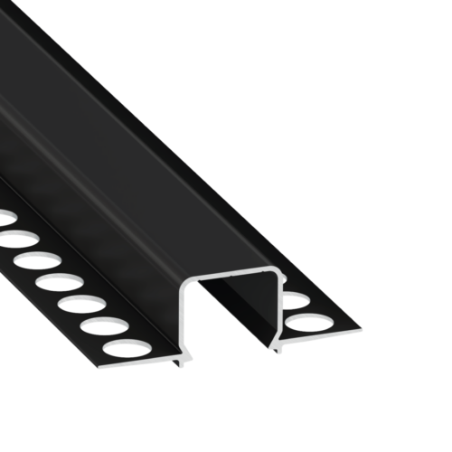 Perfíl Aluminio KIMERA-"MOSSO" Anodizado Negro con Difusor Opal , Tapones y Clips Sujección 2,02M