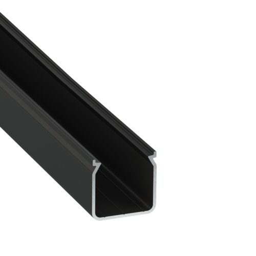 Perfíl Aluminio KIMERA-"HELSE" Anodizado Negro con Difusor Opal , Tapones y Clips Sujección 2,02M