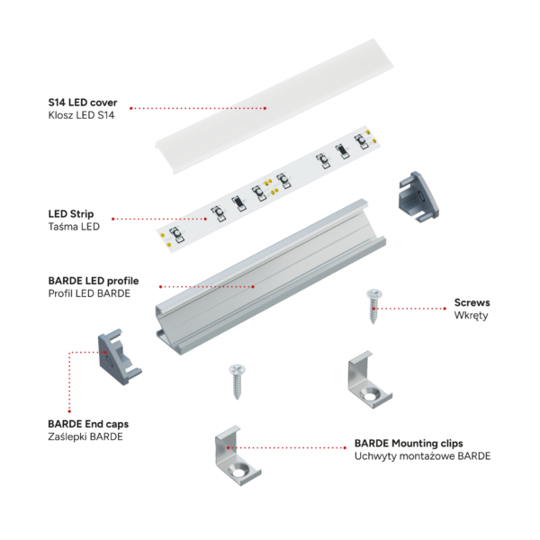 ll_38_2171_20_1 Perfíl Aluminio KIMERA-"BARDE" Anodizado Negro con Difusor Opal , Tapones y Clips Sujección 2,02M