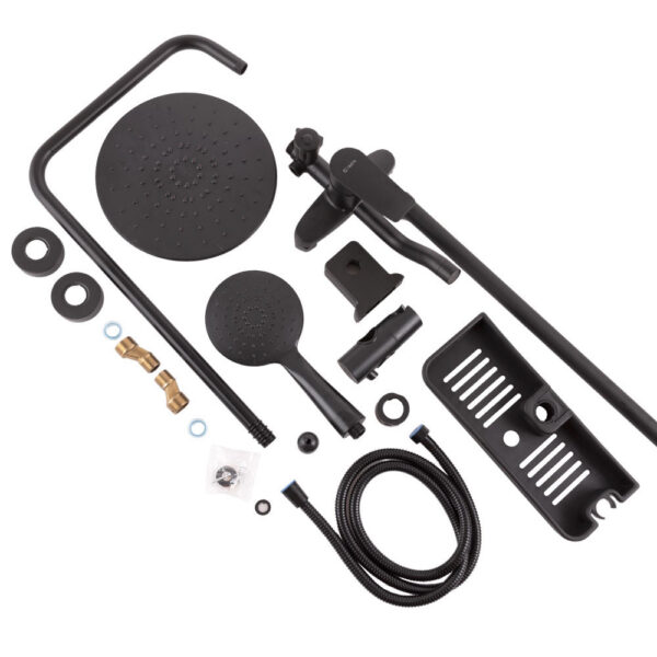 Conjunto Ducha Latón/Zinc - Acero Inoxidable- ABS, Negro, Agua Caliente-Fría, Monomando [QLI-FA-3019]