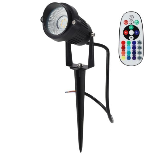 Foco Led con Pincho Jardín 5W 60º IP65 RGBW Acabado Negro con Mando a Distancia