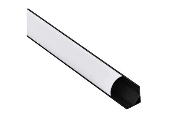 Perfíl Aluminio Negro para Tira LED Instalación Esquinas - Difusor Opal x 2M