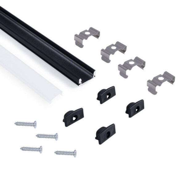 Perfíl Aluminio Negro para Tira LED - Difusor Opal