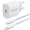 Cargador de Pared GaN Vention G12W0-EU/ 1xUSB Tipo-C + Cable USB Tipo-C/ 1xUSB/ 20W