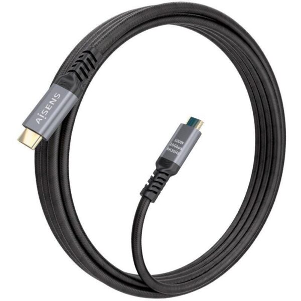 Cable USB 3.2 Tipo-C Aisens A107-0988/ USB Tipo-C Macho - USB Tipo-C Macho/ Hasta 100W/ 20Gbps/ 3m/ Negro