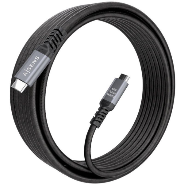 Cable USB 3.2 Tipo-C Aisens  A107-0992/ USB Tipo-C Macho - USB Tipo-C Macho/ Hasta 60W/ 5Gbps/ 10m/ Negro