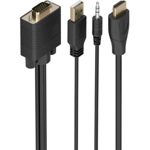 Cable Conversor Aisens A115-1008 SVGA Macho - USB Macho - Jack Macho/ HDMI Macho/ 1.5m/ Negro