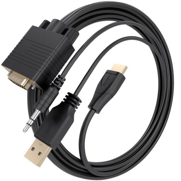 Cable Conversor Aisens A115-1009 SVGA Macho - USB Macho/ Jack Macho - HDMI Macho/ 2m/ Negro