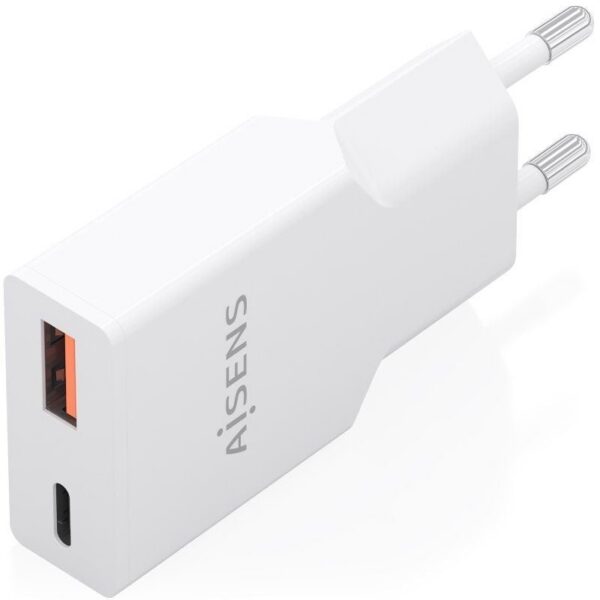 Cargador de Pared GaN Aisens A110-0998/ 1xUSB Tipo-C/ 1xUSB/ 20W/ Blanco