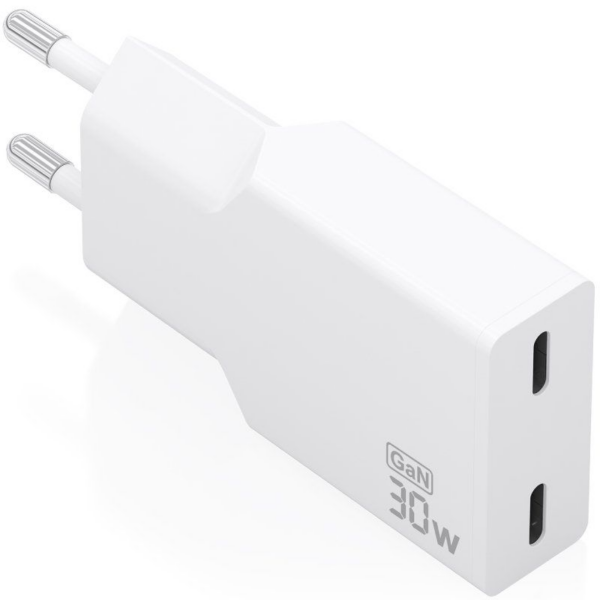 Cargador de Pared GaN Aisens A110-1003/ 2xUSB Tipo-C/ 30W/ Blanco