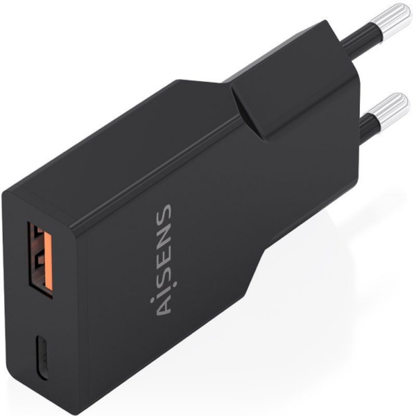 Cargador de Pared GaN Aisens A110-1005/ 1xUSB Tipo-C/ 1xUSB/ 30W/ Negro
