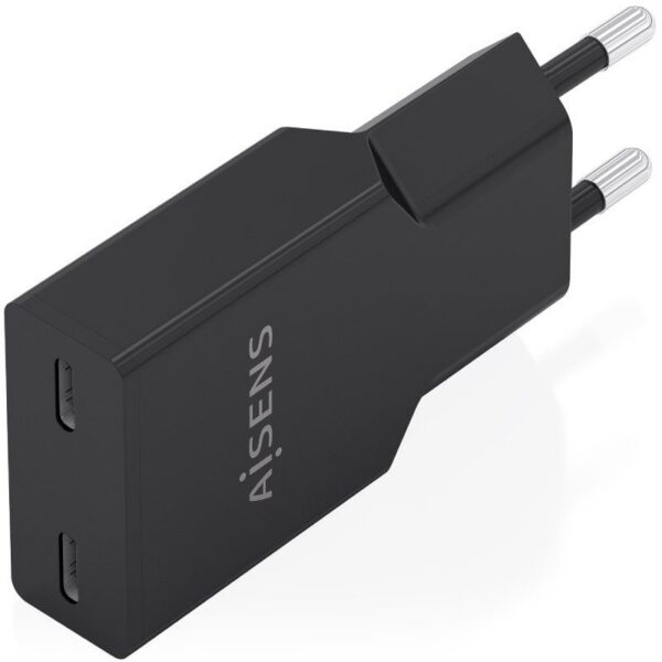 Cargador de Pared GaN Aisens A110-1006/ 2xUSB Tipo-C/ 30W/ Negro
