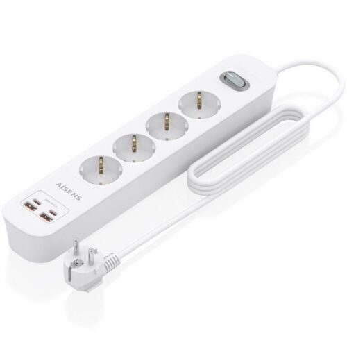 Regleta con Interruptor Aisens ASPS-2A2C12-W/ 4 Tomas de Corriente/ 2 USB - 2 USB Tipo-C/ Cable 1.4m/ Blanco