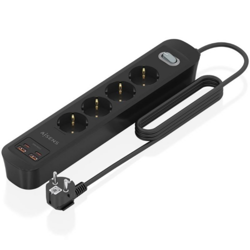 Regleta con Interruptor Aisens ASPS-2A2C13-BK/ 4 Tomas de Corriente/ 2 USB - 2 USB Tipo-C/ Cable 1.4m/ Negro
