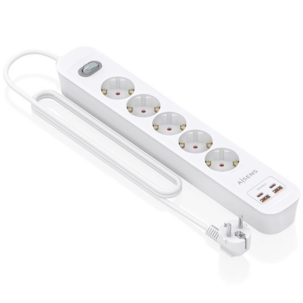 art_ais-regleta20asps-2a2c14-w_2 Regleta con Interruptor Aisens ASPS-2A2C14-W/ 5 Tomas de Corriente/ 2 USB - 2 USB Tipo-C/ Cable 1.4m/ Blanco