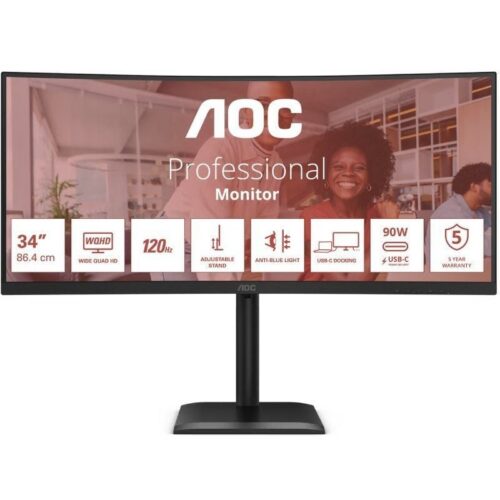 art_aoc-m20cu34e4cv_1 Monitor Profesional Ultrapanorámico Curvo AOC CU34E4CV 34"/ WQHD/ Multimedia/ Regulable en altura/ Negro