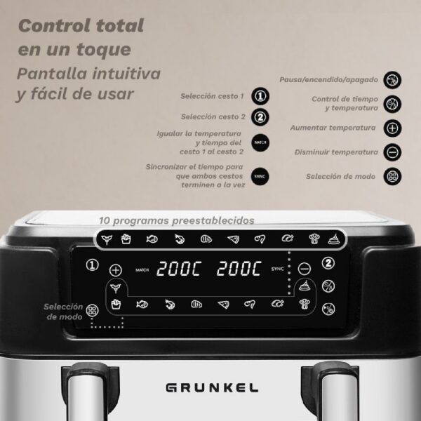 Freidora por Aire Airfryer / Sin Aceite Grunkel Dualflexifryer/ 2800W/ Capacidad 10L