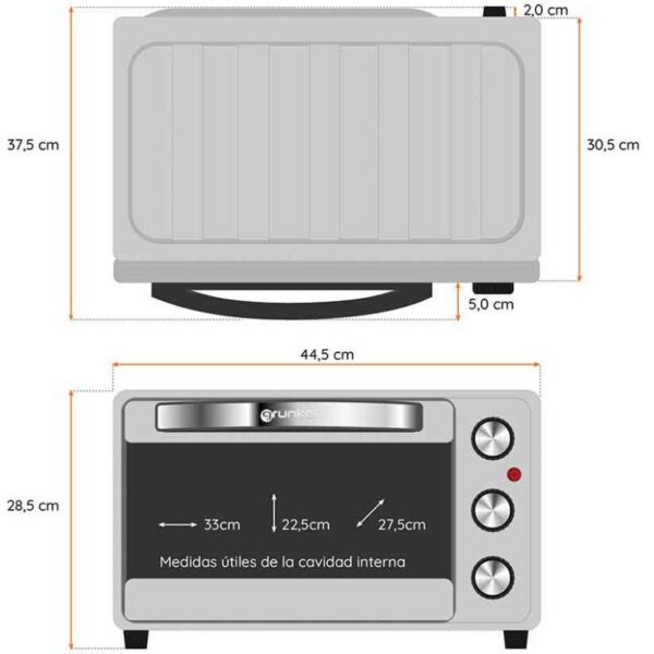 Horno de Sobremesa Grunkel HR-23SILVER/ 1600W/ Capacidad 23L/ Plata