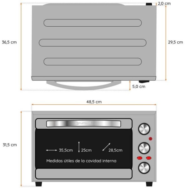 Horno de Sobremesa Grunkel HR-28SILVER/ 1600W/ Capacidad 28L/ Plata