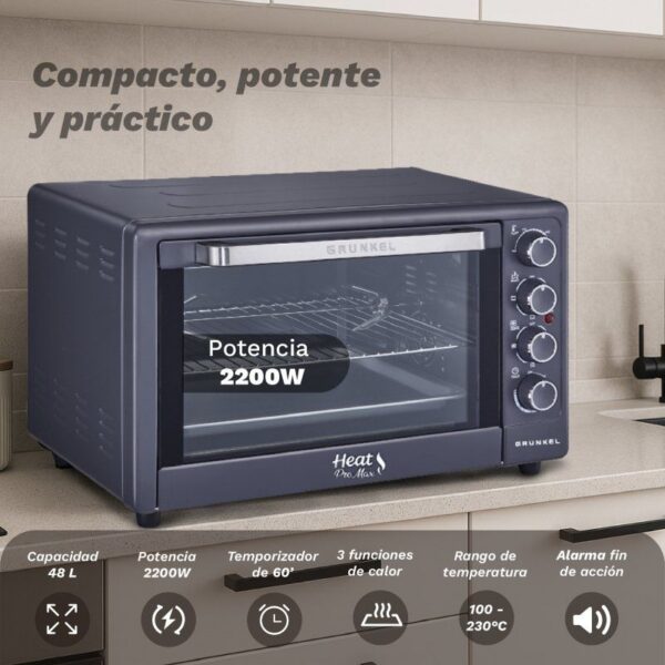 Horno de Sobremesa Grunkel HR-48PROMAX/ 2200W/ Capacidad 48L/ Negro