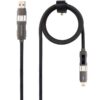 Cable USB 2.0 Tipo-C Nanocable 10.01.2501/ USB Tipo-C Macho + USB Macho - USB Tipo-C Macho + Lightning Macho/ Hasta 27W/ 480Mbps/ 1m/ Negro