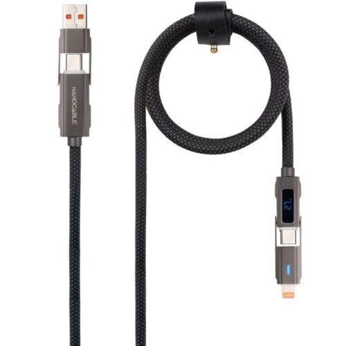 Cable USB 2.0 Tipo-C Nanocable 10.01.2501/ USB Tipo-C Macho + USB Macho - USB Tipo-C Macho + Lightning Macho/ Hasta 27W/ 480Mbps/ 1m/ Negro