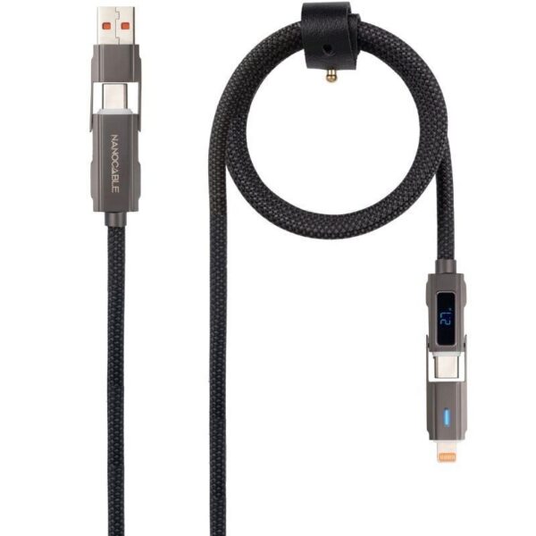 Cable USB 2.0 Tipo-C Nanocable 10.01.2501/ USB Tipo-C Macho + USB Macho - USB Tipo-C Macho + Lightning Macho/ Hasta 27W/ 480Mbps/ 1m/ Negro