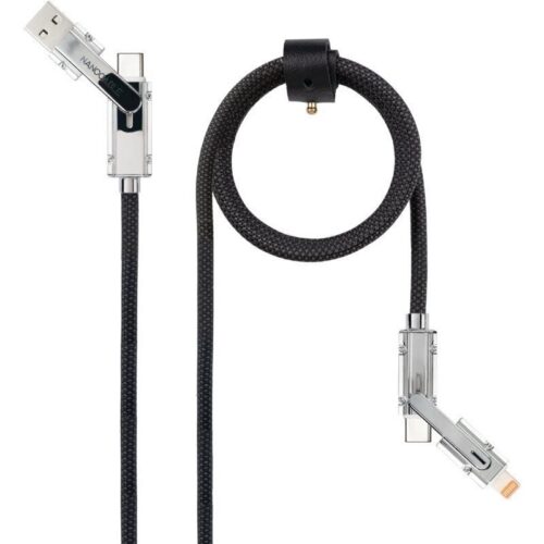 Cable USB 2.0 Tipo-C Nanocable 10.01.2601/ USB Tipo-C Macho + USB Macho - USB Tipo-C Macho + Lightning Macho/ Hasta 27W/ 480Mbps/ 1m/ Negro