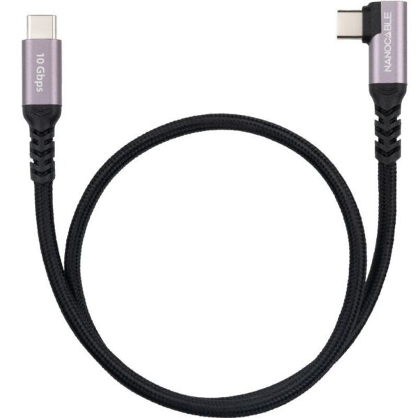 Cable USB 3.2 Tipo-C Acodado Nanocable 10.01.4700/ USB Tipo-C Macho - USB Tipo-C Macho/ Hasta 100W/ 10Gbps/ 50cm/ Negro