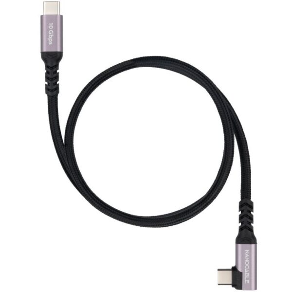 Cable USB 3.2 Tipo-C Acodado Nanocable 10.01.4701/ USB Tipo-C Macho - USB Tipo-C Macho/ Hasta 100W/ 10Gbps/ 1m/ Negro
