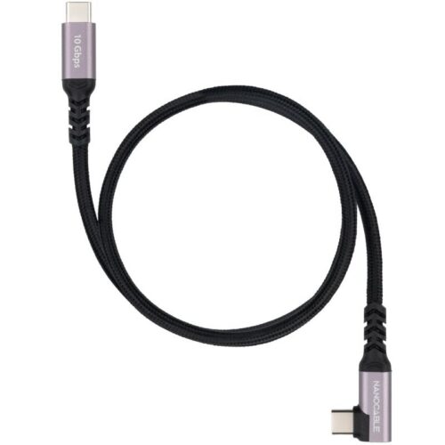 Cable USB 3.2 Tipo-C Acodado Nanocable 10.01.4702/ USB Tipo-C Macho - USB Tipo-C Macho/ Hasta 100W/ 10Gbps/ 2m/ Negro