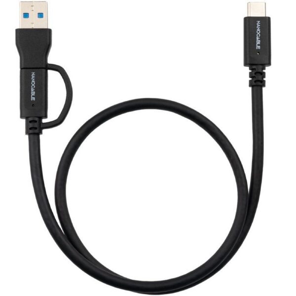 Cable USB 3.2 Tipo-C Nanocable 10.01.4800/ USB Tipo-C Macho/ USB Macho - USB Tipo-C Macho/ Hasta 60W/ 10Gbps/ 50cm/ Negro