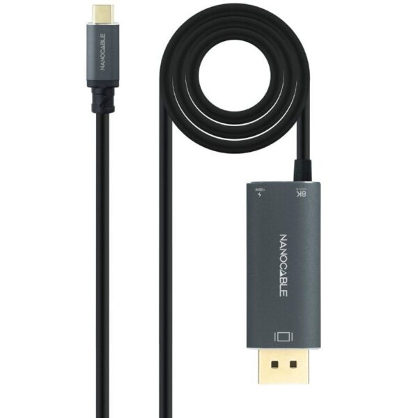 Cable Conversor Nanocable 10.15.5012/ USB Tipo-C Macho - DisplayPort 8K Macho/ USB Tipo-C Hembra/ Hasta 100W/ 1.8m/ Gris