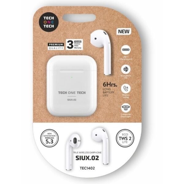art_tot-aur20tec1402_1 Auriculares Bluetooth Tech One Tech SIUX.2 TEC1402/ con estuche de carga/ Autonomía 6h/ Blancos
