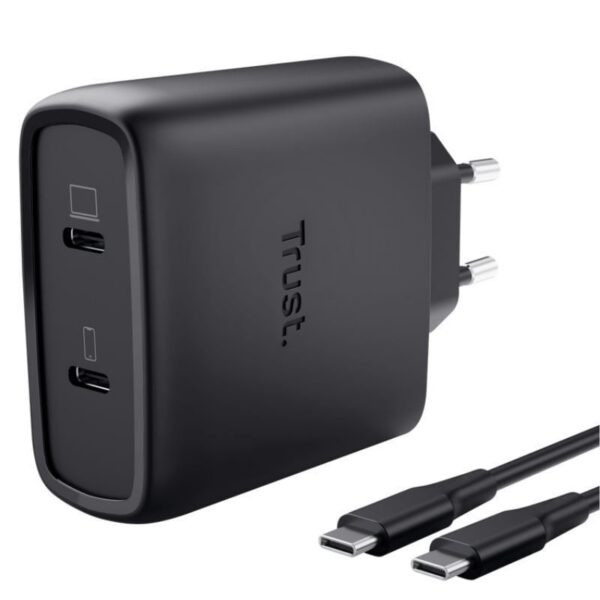 art_tru-carga20maxo2065w20bk202c_1 Cargador de Pared GaN Trust Maxo 65W 25525/ 2xUSB Tipo-C/ Incluye Cable USB Tipo-C/ 65W