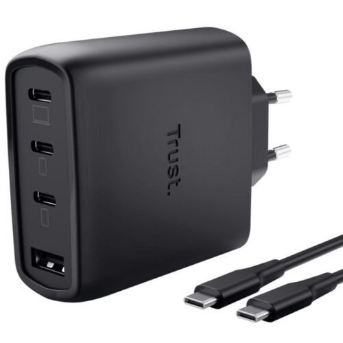 Cargador de Pared GaN Trust Maxo 65W 26067/ 3xUSB Tipo-C/ 1xUSB/ Incluye Cable USB Tipo-C/ 65W