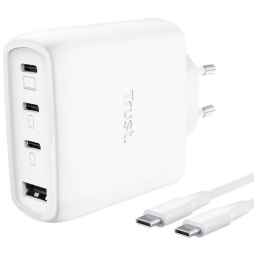 Cargador de Pared GaN Trust Maxo 65W 26068/ 3xUSB Tipo-C/ 1xUSB/ Incluye Cable USB Tipo-C/ 65W