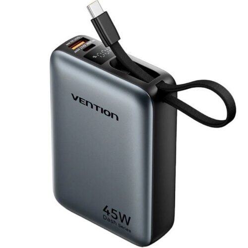 art_ven-bat20fhgh0_1 Powerbank 20000mAh Vention FHGH0/ 45W/ Gris/ Incluye Cable USB Tipo-C