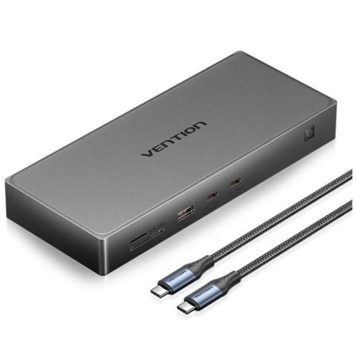 Docking USB Tipo-C Vention TPWH0/ 2xHDMI 4K/ 1xDisplayPort/ 3xUSB/ 2xUSB Tipo-C/ 1xUSB Tipo-C PD/ 1xRJ45/ 1xLector Tarjetas/ Gris
