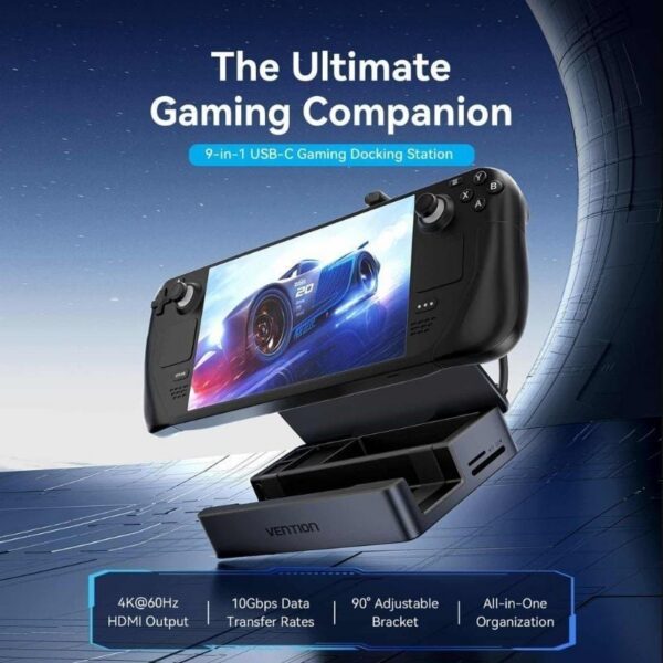 Docking USB Tipo-C para Steam Deck / Switch Vention TPZH0/ 2xHDMI 4K/ 3xUSB/ 1xUSB Tipo-C/ 1xUSB Tipo-C PD/ 1xRJ45/ 1xLector Tarjetas/ Gris