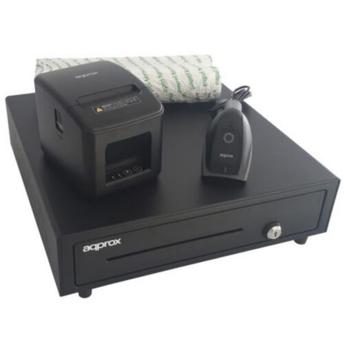 Pack Approx appPOSPACK4180LAN-2D Cajón Portamonedas/ Impresora Térmica/ Lector de Códigos y Rollos Térmicos
