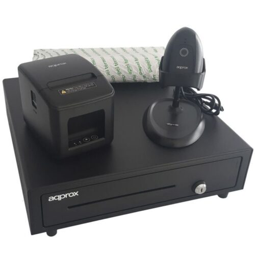 Pack Approx appPOSPACK4180LAN Cajón Portamonedas/ Impresora Térmica/ Lector de Códigos y Rollos Térmicos