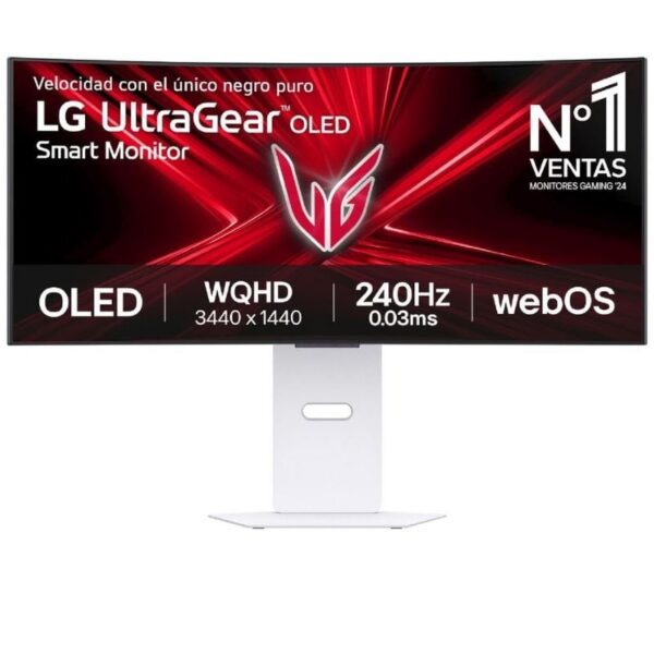 Smart Monitor Gaming Ultrapanorámico Curvo LG UltraGear 34GX90SA-W 34"/ WQHD/ Multimedia/ 0.03ms/ 240Hz/ OLED/ Regulable en altura/ Smart TV/ Blanco
