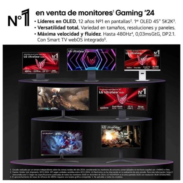 Smart Monitor Gaming Ultrapanorámico Curvo LG UltraGear 34GX90SA-W 34"/ WQHD/ Multimedia/ 0.03ms/ 240Hz/ OLED/ Regulable en altura/ Smart TV/ Blanco