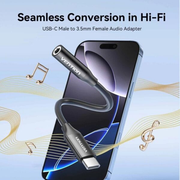 Adaptador Audio Vention BIIBA/ Jack 3.5 Hembra - USB Tipo-C Macho/ 10cm/ Negro