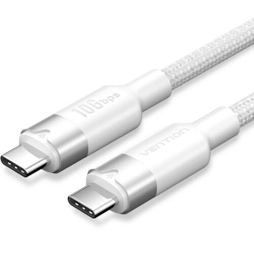 Cable USB 3.2 Tipo-C 5A Vention TRGWD/ USB Tipo-C Macho - USB Tipo-C Macho/ Hasta 100W/ 10Gbps/ 50cm/ Blanco
